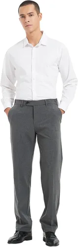 Vista 4 de Plaid&Plain Pantalones de vestir para hombre con cintura elástica y tela elástica de ajuste recto