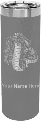 Vista 10 de LaserGram Vaso delgado aislado al vacío de 22 onzas, serpiente cobra, grabado personalizado incluido (negro)