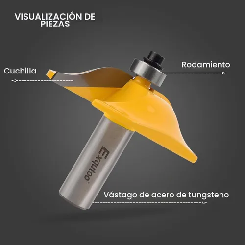 Vista 4 de Exqutoo 1 pieza Broca de enrutador de 1/2" de vástago y 2-1/2" de diámetro para puertas de armario estilo cimacio, herramientas de carpintería