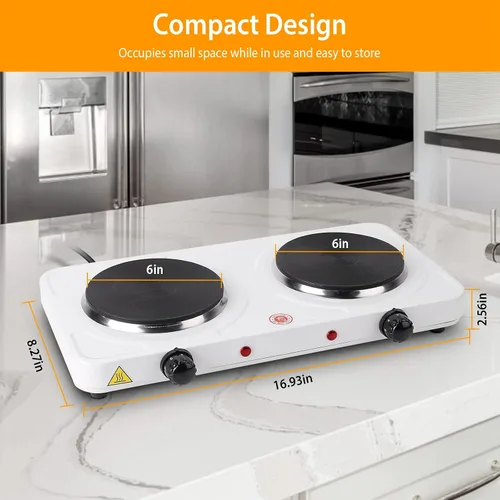 Vista 6 de Moclever - Placa caliente doble para cocinar, quemador doble eléctrico, estufa eléctrica portátil de 2000 W con control dual independiente y control