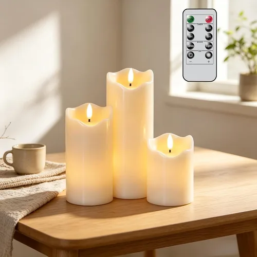 Vista 7 de Eldnacele Velas sin llama rojas del pilar del LED con pilas con 6-mecha 3D roja