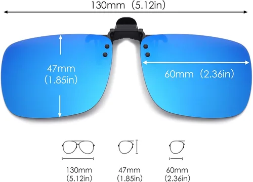 Vista 2 de JM Lentes de sol polarizados con clip sin marco para lentes graduados Espejo polarizado azul