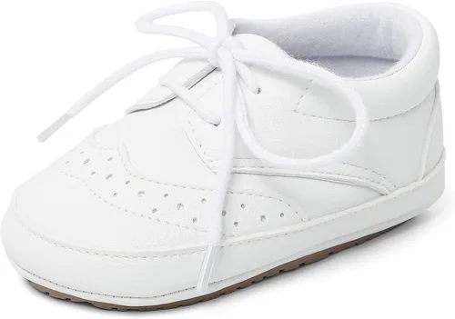 Vista 9 de ESTAMICO Zapatos para bebés niños Prewalker PU Sneakers Negro+Blanco
