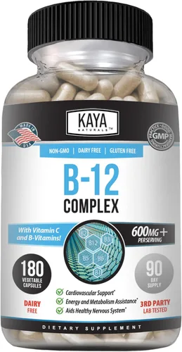 Vista 10 de Kaya Naturals Complejo B-12 Suplemento multivitamínico para mujeres y hombres potenciador de energía y metabolismo Vitamina del complejo B