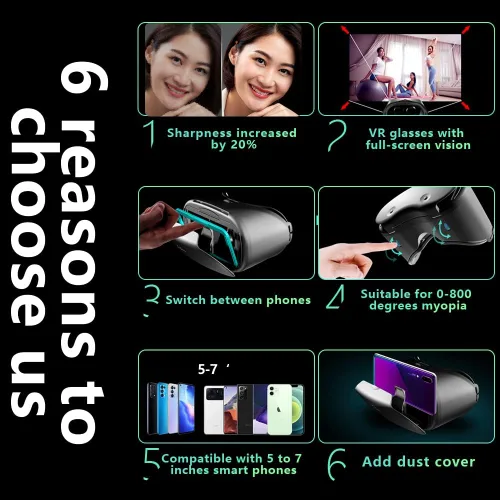 Vista 5 de VR Headset 3D Virtual Reality Headset VR Accessories for Movies and Games VR Glasses for iPhone Android Phone Best Virtual Reality Goggles