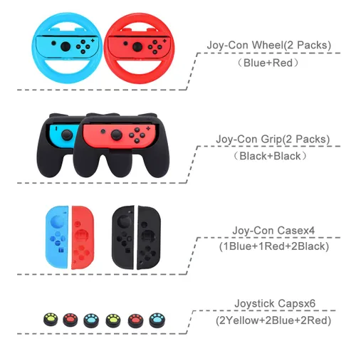 Vista 7 de Switch Accessories Bundle, Kit with Carrying Case, Protective Case with Screen Protector, Compact Playstand,Game Case, Joystick Cap, Charging Dock