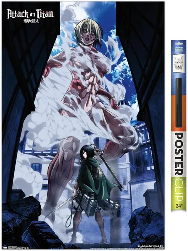 Vista 19 de Attack on Titan - Póster de pared en DVD, 22.4L x 14.7A pulgadas, versión con marco de madera de granero