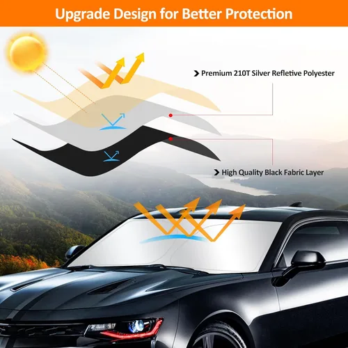 Vista 3 de D-Lumina Parasol plegable para parabrisas para Chevy Camaro 2016 2017 2018 2019 2020 2021 2022 2023, protector de visera de sol frontal bloquea