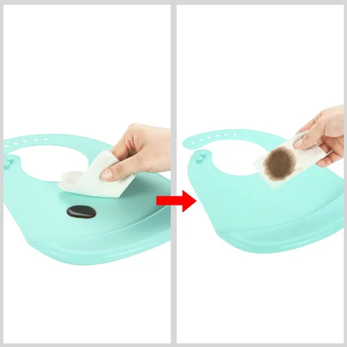 Vista 6 de PandaEar 3 Pack Waterproof Silicone Baby Bibs Super Thin Light Weight Feeding Bib with Food Catcher Pocket for Toddler