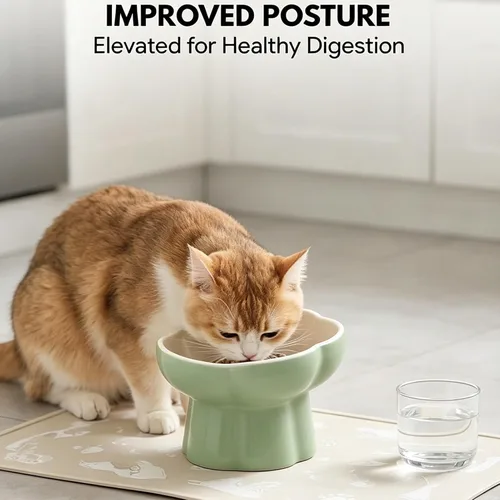 Vista 4 de Cuenco elevado de cerámica para gatos con alimentación lenta, plato