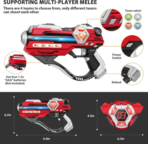 Vista 5 de Juego de 4 pistolas láser con pantalla LED digital, regalos para adolescentes y adultos, niños y niñas, adultos y diversión familiar, regalo