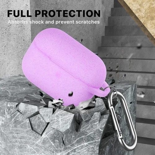 Vista 4 de Funda protectora de silicona con llavero, compatible con Apple AirPods Pro 2, LED frontal visible (morado brillante)