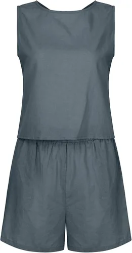 Vista 6 de Conjunto de 2 piezas para mujer, de verano, corto, sin mangas, con botones y pantalones cortos de cintura alta con bolsillos