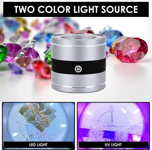 Vista 4 de Lupa iluminada con luz LED y UV, 10 aumentos, recargable, multifuncional, cristal, joyeros, monedas, sellos, gema reloj, reparación de teléfonos