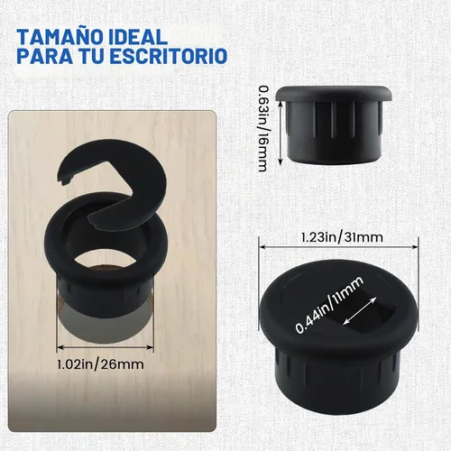 Vista 2 de SDTC Tech Paquete de 3 organizadores de cables de plástico negro con ojales de 1 pulgada para escritorio
