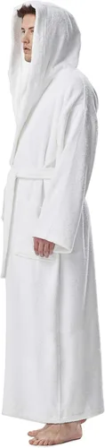 Vista 3 de Arus - Bata de baño clásica de algodón turco con capucha para hombre, con opción de longitud larga