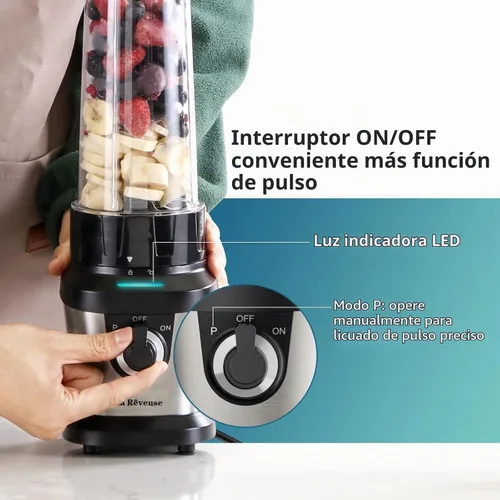 Vista 3 de La Reveuse Licuadora para batidos, 400 W, con 2 tazas de mezcla de 24 onzas y tapas para llevar, sin BPA
