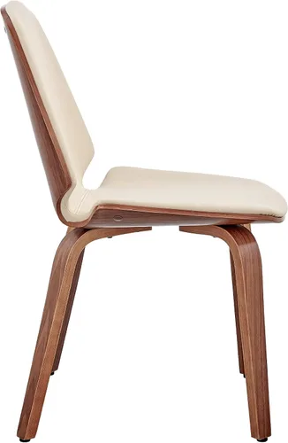 Vista 5 de Armen Living Brinley Mid Century - Silla auxiliar moderna de piel sintética color crema y madera de nogal para comedor, mesa de cocina, escritorio