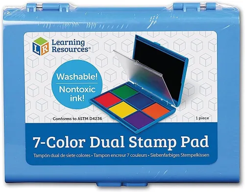 Vista 2 de Learning Resources Almohadilla de sello de tinta lavable de 7 colores, verde, azul, naranja, rojo, amarillo, morado Washable Ink Pad for Kids, Ink