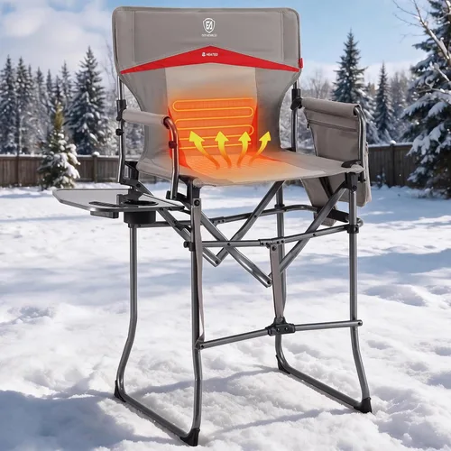 Vista 17 de EVER ADVANCED Silla alta de textileno para campamento, silla de directores de malla, taburete de bar plegable alto con mesa auxiliar para Malla Negra