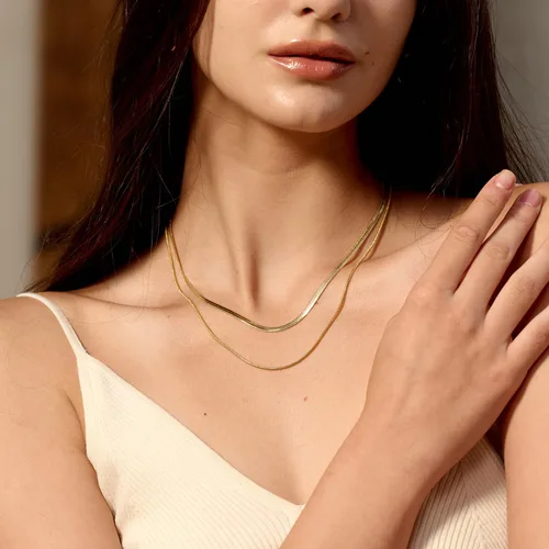 Vista 4 de CHESKY - Collar de serpiente de cadena de oro/plata chapado en 14K, collar de espiga, gargantillas de oro para mujeres, joyería para regalos Dorado