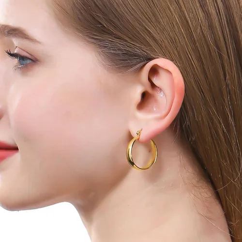 Vista 3 de ToHeart Aretes de aro de oro de 14 quilates para mujer, aretes de aro rectangulares chapados en oro pequeños