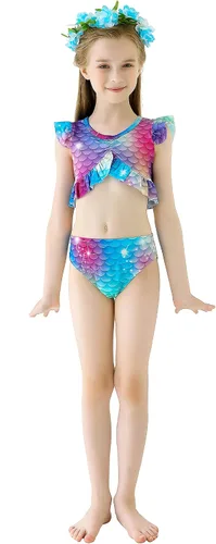 Vista 2 de DNFUN Colas de sirena para nadar para niñas, traje de baño de sirena con monoaleta