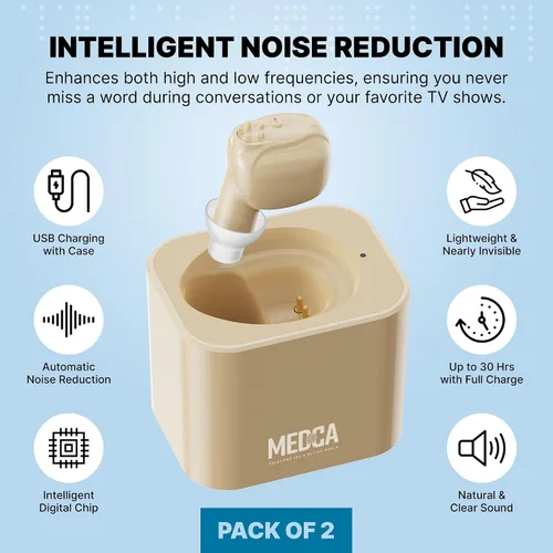 Vista 4 de MEDca ITE Mini amplificador de oído recargable Microtron Set - Tan pequeño que apenas es visible - (1 par)