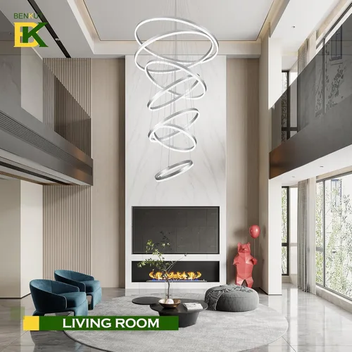 Vista 87 de Benkut Lámpara de Araña de Anillo LED Moderna Negra para Comedor, Lámpara de Araña de Techo Circular Empotrada Regulable con Control Remoto