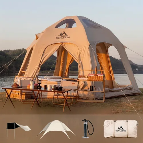 Vista 11 de SENLEETO Tiendas inflables para acampar, gran tienda de camping inflable con bomba manual, tiendas inflables fáciles de montar para 4-6 personas