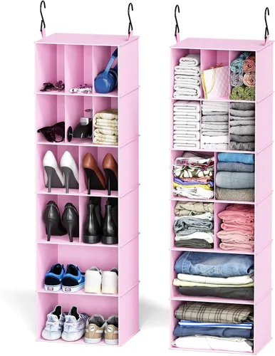 Vista 10 de SpaceAid Paquete de 2 Organizadores Colgantes de Armario y Almacenamiento con Divisores, 24 Compartimentos Estantes Colgantes para Zapatos para Beige