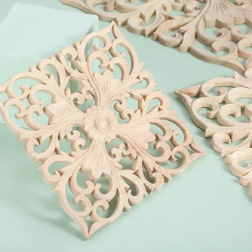 Vista 5 de 1 pieza de apliques tallados en madera para muebles de tallado de madera Onlays Square Decals Calcomanías clásicas para tallado en madera
