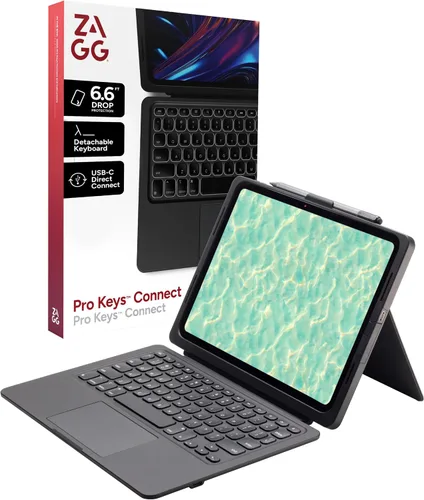 Vista 13 de ZAGG Pro Keys - Funda desmontable y teclado inalámbrico para Apple iPad de 10.2 pulgadas (Gen 9, 8, 7) - Emparejamiento Bluetooth, teclas
