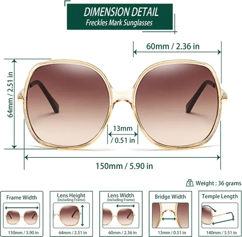 Vista 6 de Freckles Mark Gafas de sol cuadradas de gran tamaño de los años 70 para mujer, marco de plástico rectangular vintage