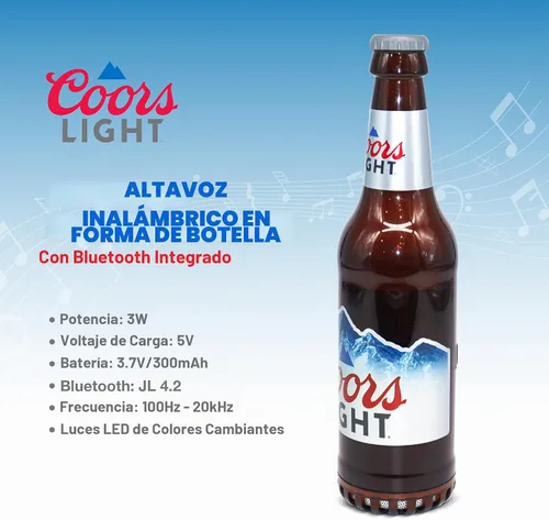 Vista 2 de Coors Light - Altavoz Bluetooth con Forma de Botella con Estéreo de Alta Fidelidad, Resistente a Salpicaduras, 6H de Reproducción y Puerto AUX