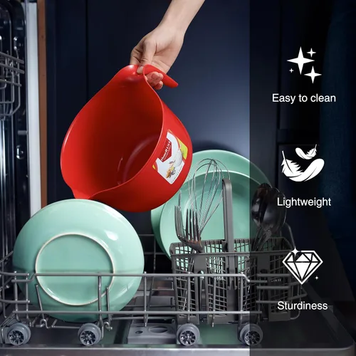 Vista 5 de 9 piezas tazones grandes para mezclar con asas, 3.6 qt - Tazones de plástico anidables para cocina, tazones ligeros para masa, fáciles de limpiar
