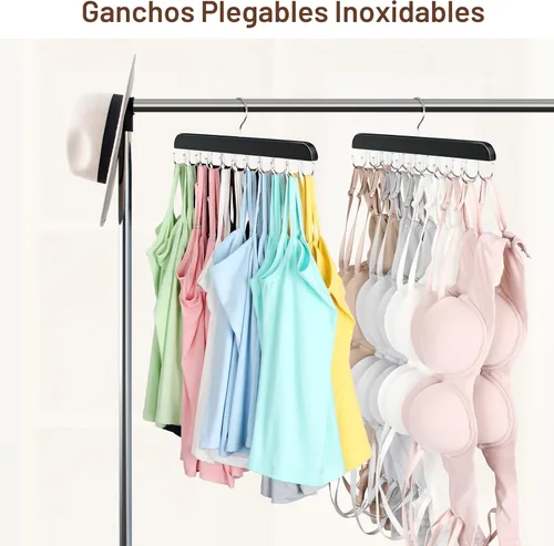 Vista 3 de Colgador de brasier para armario, organizador de camisetas sin mangas, capacidad de 20 ganchos, plegable, de madera, ahorro de espacio, organizador