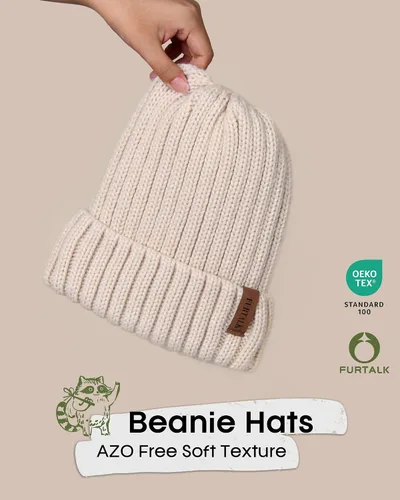 Vista 3 de FURTALK - Gorros de invierno con forro polar para mujer, gorro de punto grueso con calavera, gorro de nieve para mujer Beige
