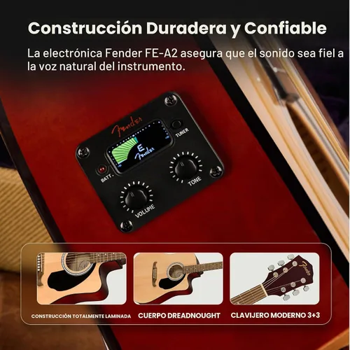 Vista 3 de Fender FA-125CE - Conjunto de guitarra electroacústica, Natural