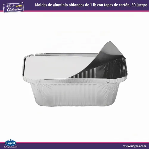 Vista 4 de Nicole Home Collection Sartenes de aluminio con tapas, 50 unidades, sartenes oblongas de 1 libra (5 x 4 pulgadas), recipientes para llevar