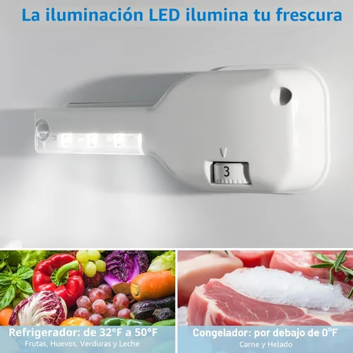 Vista 4 de Mini refrigerador de 4.5 pies cúbicos con congelador, refrigerador compacto de 2 puertas, refrigerador pequeño con termostato ajustable de energía