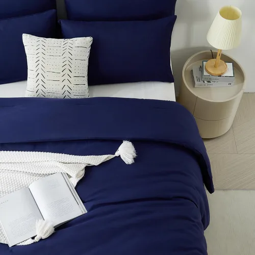 Vista 4 de KAKIJUMN Juego de edredón de 3 piezas para cama King en una bolsa (azul, King)