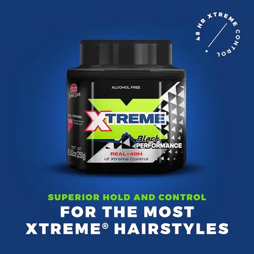Vista 3 de Xtreme Black Performance Styling Gel para el cabello para hombres, sin alcohol, control Xtreme de 48 horas con aloe vera, tarro de 8.82 onzas
