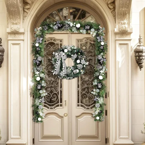 Vista 4 de Valery Madelyn Corona de Navidad preiluminada de 24 pulgadas para puerta delantera con luz, corona de Navidad plegable iluminada al aire libre
