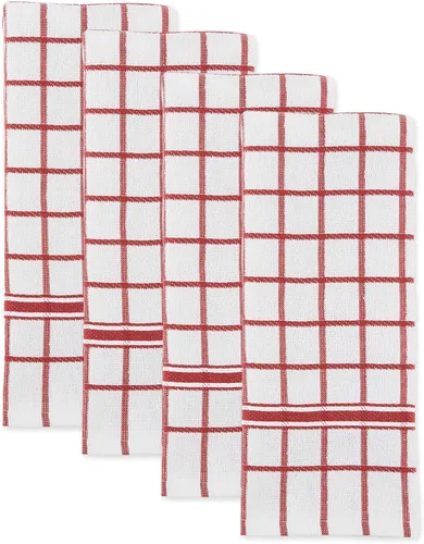 Vista 2 de DII Basic Terry Collection - Juego de paños de cocina con ventana, 16 x 26 pulgadas, rojo granero, 4