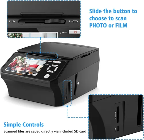 Vista 5 de Foto, tarjeta de identificación, escáner de diapositivas y negativos con pantalla LCD grande de 5 pulgadas, digitalizador de película