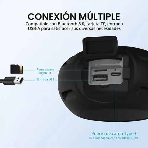 Vista 7 de Altavoz Bluetooth portátil inalámbrico Oudoor con IPX6 impermeable y luz Negro