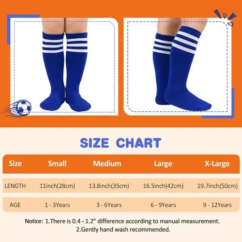 Vista 4 de American Trends Calcetines de fútbol para niños y jóvenes, calcetines largos hasta la rodilla para niños y niñas, béisbol, sóftbol, fútbol de 1 a 12