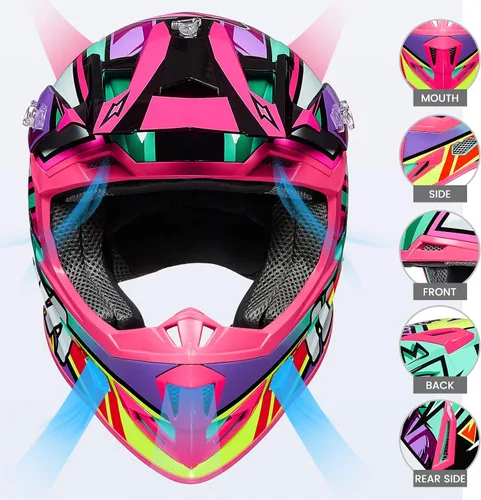 Vista 3 de ILM Cascos de Bicicleta de Tierra para Jóvenes y Niños ATV Motocross Motocicleta Todoterreno Bicicleta de Tierra Cara Completa DOT Casco de Cuatro