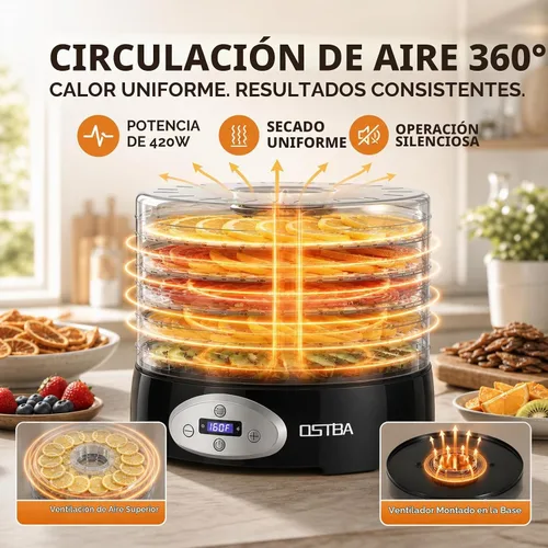 Vista 4 de OSTBA Deshidratador de alimentos, 5 bandejas sin BPA, temperatura ajustable